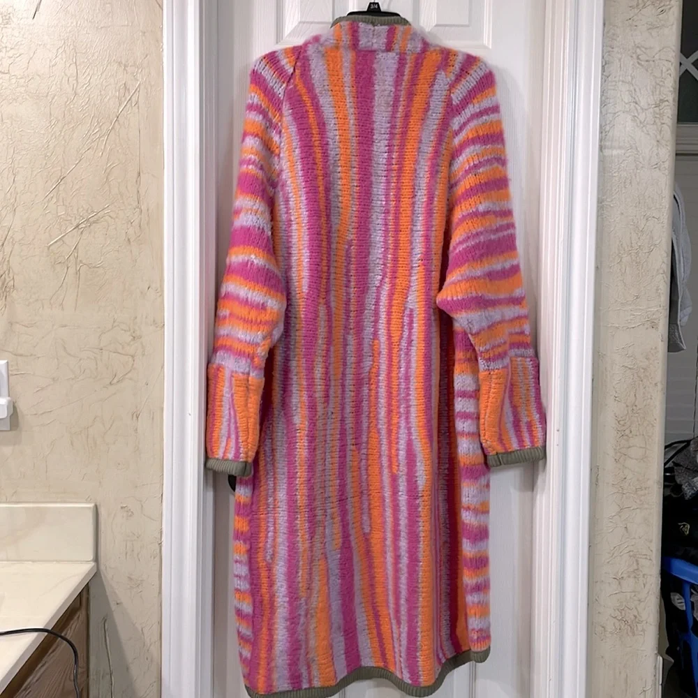 Free People Pink Orange Striped Long Cardigan